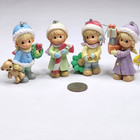 Precious Moments Ornaments 2 5  Set X4 Stocking Cap W Tree Gifts Wreath Resin