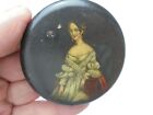 Antique 19th C Paper Mache Snuff Box Victorian Woman Portrait Papier Mache