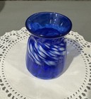 Colbalt Blue White Swirl Art Glass Vase  3 5    Tall