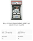 Kylian Mbappe 2024-25 Panini Obsidian Dual Patch Auto  49 Psa 10 Pop 1