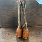 Lucchese 2000 T5142 Women Cowboy Boots Size 9b Brown Turquoise Leather Snip Toe