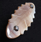 Large Antique Spindle Shape Carved Pearl Shell Button W  Steels   Under 1-13 16 