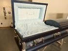 Beautiful Two Toned Blue Casket Silver black Hardware white Interior