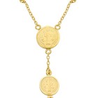 18k Yellow Gold Rosary Necklace 3 Saint Benedict Medals  9-11mm   Jesus Cross