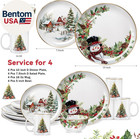 16 Pcs Snowman Christmas Dishes Dinnerware Set Of 4 Guest Holiday Dinner Plates 