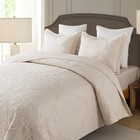 Quilt Bedspread Set Beige Jacquard Embossed Floral Pattern Reversible