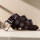 Men   s Genuine Leather Embossed Adjustable Belt Vintage Patterned Buckle 41   4