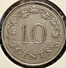 1972 Malta Coin 10 Cents Barge Of The Grand Master Ship Fish Boat Nautical Ocean