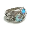 Roman Glass Ring Silver 925 Ancient Round Fragment 200 B c Bluish Patina Size 8