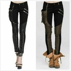 Devil Fashion Women Steampunk Vintage Spliced Pants Punk Rock Black Trousers