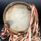 Vintage Possibly French Tambourine With Original Ribbons Faded Shabby Chic