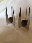 Vtg Pair Of Candlesticks Mid-century Modern Sculptural Wishbone Tulip Danish Mcm