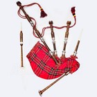 Scottish Highland Bagpipes Silver Mount Royal Stewart Cover With Bag   Tutorbook