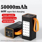 66w 2 3 50000mah Power Bank Pd 20w External Portable Battery Fast Charging Led