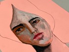 Expressive Original Portrait Painting 8 5x11 Woman Naive Art Pale Blue Coral