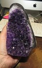 Lg  Amethyst Crystal Cluster Cathedral Geode  Uruguay Polished Wood Stand  Agate