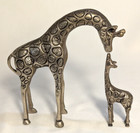 Vintage Solid Brass Giraffe Mother Kissing Baby Calf Figurine Love 2 Statues 7 