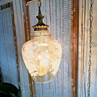 Hollywood  Regency Swag Lamp Pendant  1960  Mcm Etched Rose Amber Glass Shade