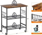 3-tier Rolling Kitchen Cart With Storage  Microwave Stand   6 Hooks On Wheels