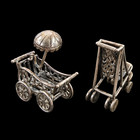 Vintage Sterling Silver Miniature Baby Carriage   Stroller Figurines Set Of 2