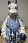 Vintage Chinese Blue   White Porcelain Horse Headed Warrior Figurine 11    Tall