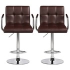 Adjustable Swivel Bar Stools Set Of 2 High Back Chair W  Armrests Pu Leather New
