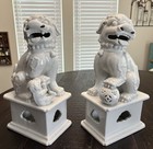 Pair Of Heavy White Porcelain Foo Dog Figurines