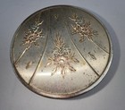 Vintage Art Deco Glass Powder Jar With Floral Metal Lid For Vanity