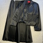Js Collections Vintage 90s Y2k Black Satin 3pc Skirt Suit Set Beaded Gala Sz 16