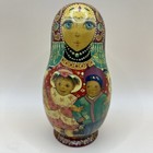 Vintage Russian Matryoshka 5 Piece Nesting Dolls Hand Painted Signed-6 In Tall