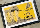 Rare Harley Davidson Vintage 1952 Dealer Advertisement Framed Panhead Knuckle