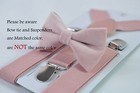 Blush Dusty Rose Pink Velvet Bow Tie   Matched Elastic Suspenders For All Ages