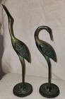 Pair Of Vtg  Cast Metal Brass Egrets Herons Or Cranes Statues Made In India 