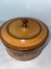Antique Turned Wood Trinket Box With Lid And Finial Handmade Round 6    Diameter
