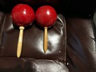 Vintage Handpainted Mexican Maracas Wood Percussion Music Shakers