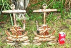 Antique Sea Ship Anchor Rope Dolphin Fish Cast Iron Andirons Fireplace Home Art