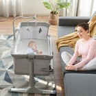 Costway Portable  baby  bed  side  crib  adjustable  w  Music  box     toys  light Grey
