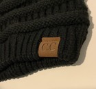 C c Exclusive Black Beanie Tail Ponytail Messy Bun Ribbed Knit Beanie Hat Cap