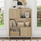 Cube Bookshelf With 2 Doors  Wood Bookcase With Storage  Modern 5 Cubby Book She
