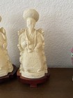 Chinese Emperor   Empress Molded Carved 9    Resin Figurine Set  Seated  Wood Base