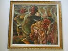 Vintage Wpa Style Antique Jazz Musician Smoking Smokey Bar Club Lounge Signed