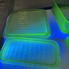    set Vintage Green Glass Refrigerator Dishes With Lids    mid  Retro Glassware   