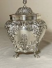 Antique George Nathan   Ridley Hayes Decorated Figural Sterling Silver Tea Caddy
