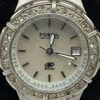 Fossil Blue 28mm Wr 100m White Mop Crystal Accent Ladies Stainless Steel Watch