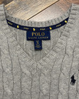 Polo Ralph Lauren Kids Boys Grey 100  Cotton Cable Knit V Neck Sweater Vest 8
