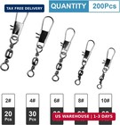200pcs Fishing Rolling Ball Bearing Barrel Swivel With Safety Snap Connector    