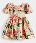 Nwt Rare Editions Girls Floral Holiday Dress Size 14 Puff Sleeve Metallic Thread