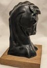 Black Horse Head Bust Statue Stallion Wood Stand Equestrian 5 25 X 3 X 2 25  Vtg