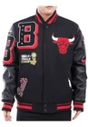 Men Black Standard Chicago Bulls Mash Up Varsity Jacket   Fast Ship   Usa Return