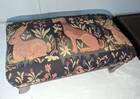 Antique French Country Footstool With Tapestry Of Rabbits   Dogs